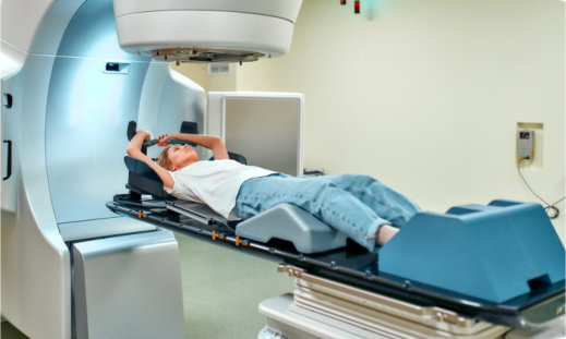 Patient lying on bed for MRI scan